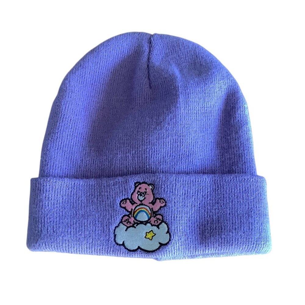 Care Bears Purple Beanie Hat With Cheer Bear‎ Patch Mad Engine 100% Acrylic OS